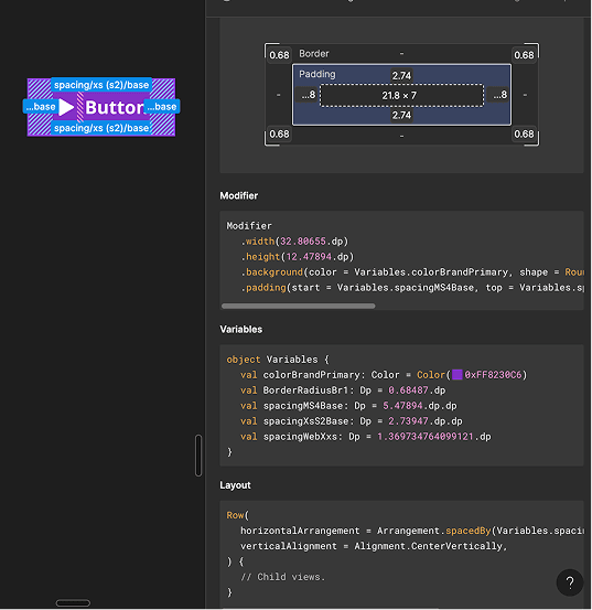 Component tokens exposed as Figma variables in dev mode