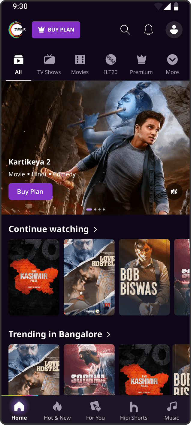 ZEE5 home screen before the design system